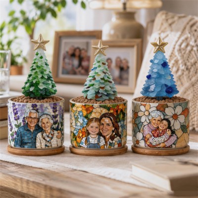 Custom Hand-blown Glass Christmas Tree with Custom Photo Pot Christmas Gift