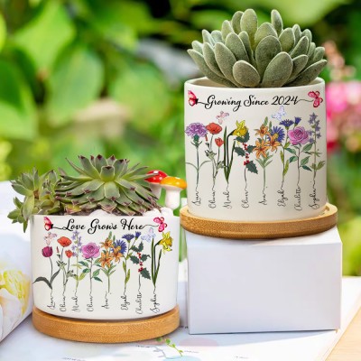 Custom Birth Month Flower Plant Pot Grandma's Garden Plant Pot