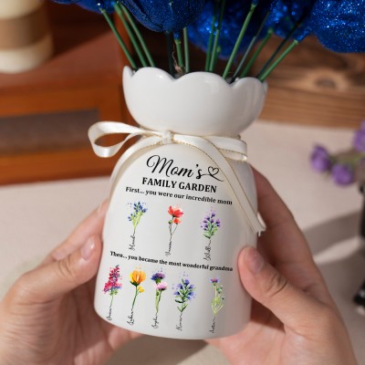 (Only Vase)Custom Family Garden Birth Flower Vase With Grandchildren Name For Mother's Day Gift