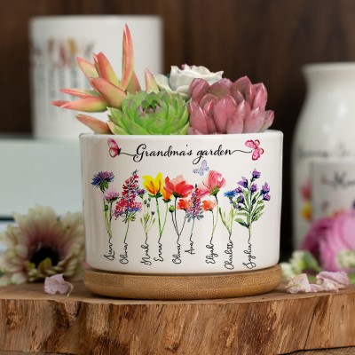 Custom Birth Month Flower Plant Pot Grandma's Garden Plant Pot Mother's Day Gift