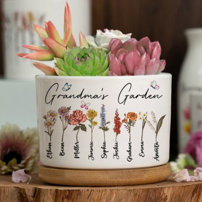 Custom Birth Month Flower Plant Pot Grandma's Garden Plant Pot Mother's Day Gift