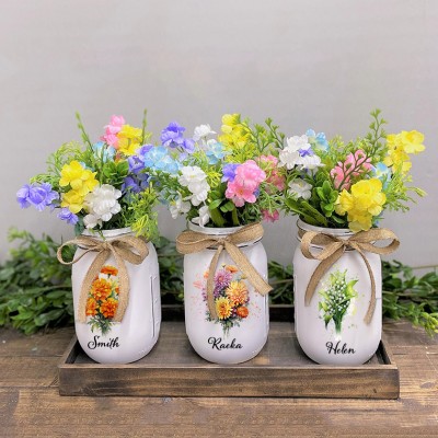 Personalized Birth Flower Mason Jars Mother's Day Gift