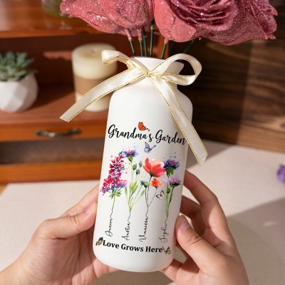 (Only Vase)Custom Family Garden Birth Flower Vase With Grandchildren Name For Mother's Day Gift