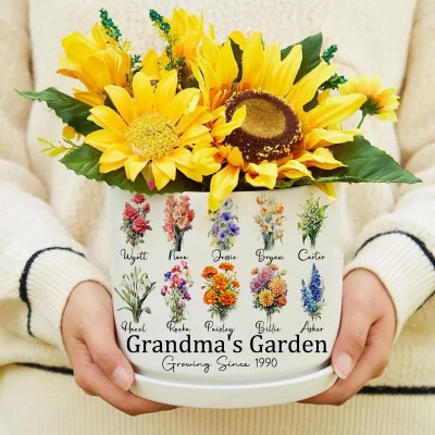 Big Custom Birth Month Flower Plant Pot Grandma's Garden Plant Pot Mother's Day Gift