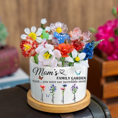 Custom Glass Birth Month Flower with Custom Flower Pot Mother's Day Gift