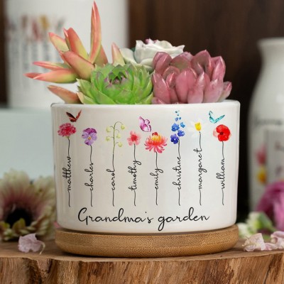 Custom Birth Month Flower Plant Pot Grandma's Garden Plant Pot