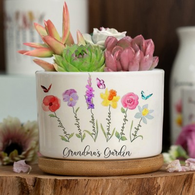 Custom Birth Month Flower Plant Pot Grandma's Garden Plant Pot