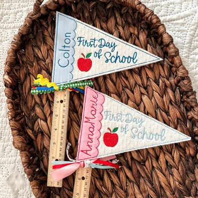 Personalized Back to School Pennant, Custom Name Grade Photo Prop, Pre K Kindergarten Girl School Wand