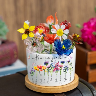 Custom Glass Birth Month Flower with Custom Flower Pot Mother's Day Gift 