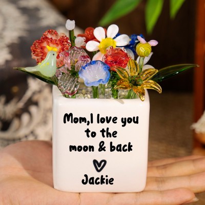 Custom Glass Birth Month Flower with Custom Flower Pot Mother's Day Gift 