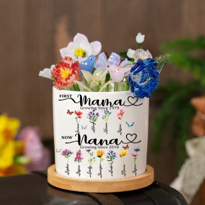 Custom Glass Birth Month Flower with Custom Flower Pot Mother's Day Gift
