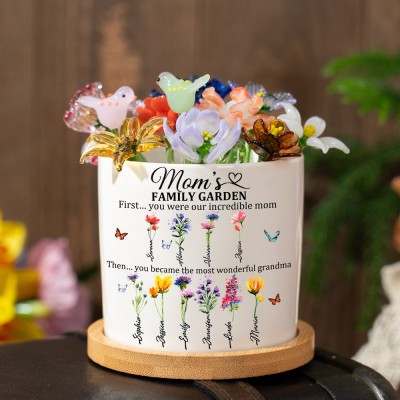 Custom Glass Birth Month Flower with Custom Flower Pot Mother's Day Gift