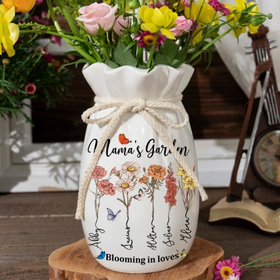 Custom Family Garden Birth Flower Vase With Grandchildren Name For Mother's Day Gift