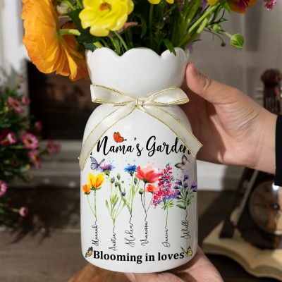 Custom Family Garden Birth Flower Vase With Grandchildren Name For Mother's Day Gift