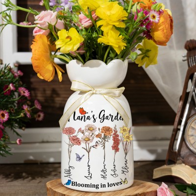 Custom Family Garden Birth Flower Vase With Grandchildren Name For Mother's Day Gift