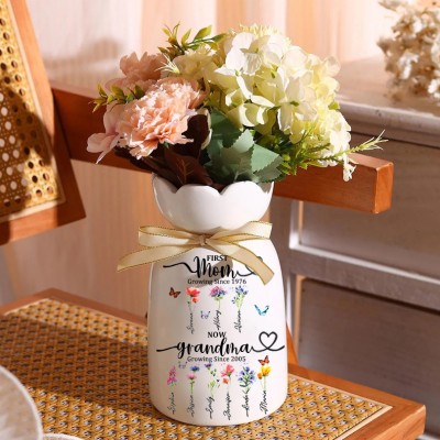 Custom Family Garden Birth Flower Vase With Grandchildren Name For Mother's Day Gift