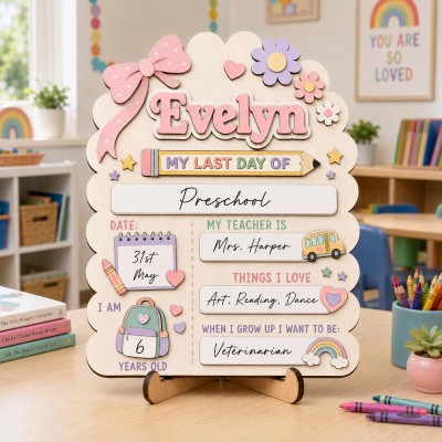 Personalized First/Last Day of School Interchangeable Back to School Sign Prop For Kids Gift Ideas