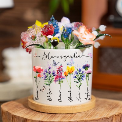 Custom Glass Birth Month Flower with Custom Flower Pot Mother's Day Gift 