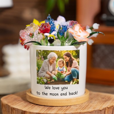 Custom Glass Birth Month Flower with Custom Flower Pot Mother's Day Gift 