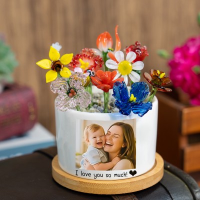 Custom Glass Birth Month Flower with Custom Flower Pot Mother's Day Gift 