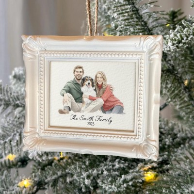 Custom Watercolor Portrait Frame Ornament Unique Family Photo Christmas Gifts