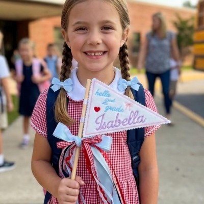 Personalized Back to School Pennant Embroidered First Day of School Flag