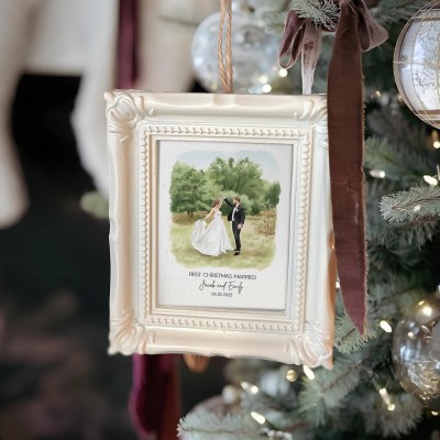 Custom Watercolor Portrait Frame Ornament Unique Family Photo Christmas Gifts