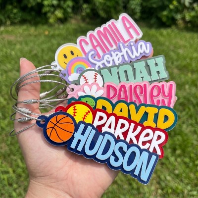 Custom Acrylic Kids Name Keychain With Icon Personalized Groovy Kids Bag Tag for Backpack Cute Kids Name Keychain Water Bottle Name Tag  Back to School Gift