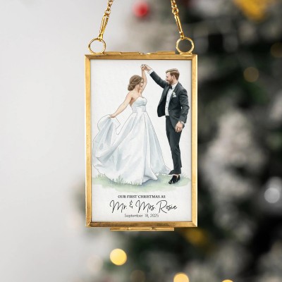 Custom Watercolor Portrait Frame Ornament Unique Family Photo Christmas Gifts