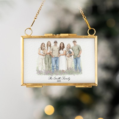 Custom Watercolor Portrait Frame Ornament Unique Family Photo Christmas Gifts