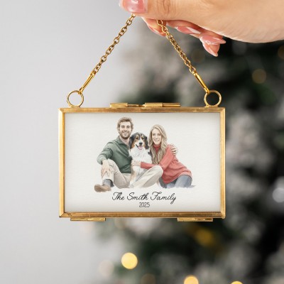 Custom Watercolor Portrait Frame Ornament Unique Family Photo Christmas Gifts