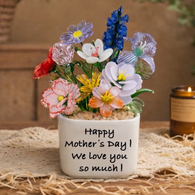 Custom Glass Birth Month Flower with Custom Flower Pot Mother's Day Gift 