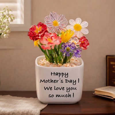 Custom Glass Birth Month Flower with Custom Flower Pot Mother's Day Gift 