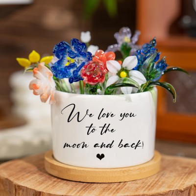 Custom Glass Birth Month Flower with Custom Flower Pot Mother's Day Gift
