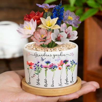 Custom Glass Birth Month Flower with Custom Flower Pot Mother's Day Gift 