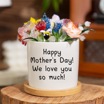 Custom Glass Birth Month Flower with Custom Flower Pot Mother's Day Gift