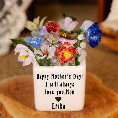 Custom Glass Birth Month Flower with Custom Flower Pot Mother's Day Gift 