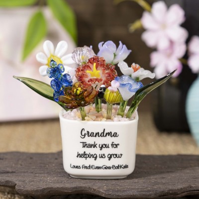 Custom Glass Birth Month Flower with Custom Flower Pot Mother's Day Gift 