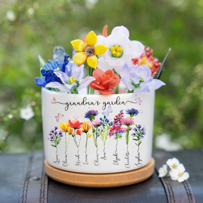 Custom Glass Birth Month Flower with Custom Flower Pot Mother's Day Gift