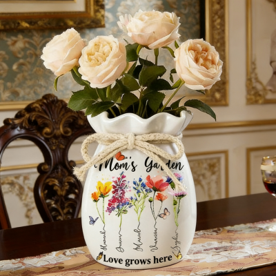 Custom Family Garden Birth Flower Vase With Grandchildren Name For Mother's Day Gift
