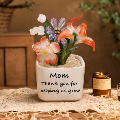 Custom Glass Birth Month Flower with Custom Flower Pot Mother's Day Gift 