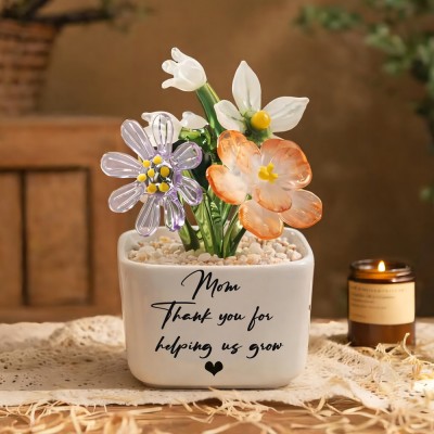 Custom Glass Birth Month Flower with Custom Flower Pot Mother's Day Gift